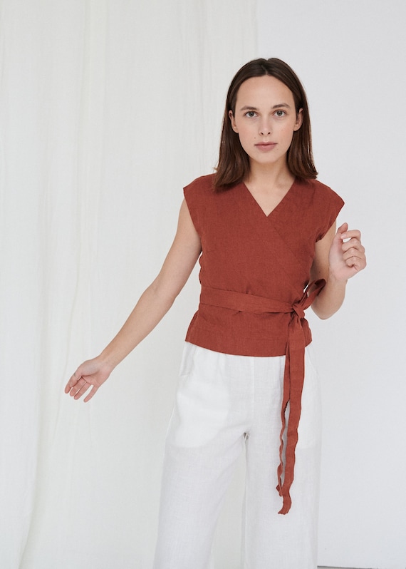 Amelia Terracotta Top - Wrap Top - Wrap Linen Top - Linen