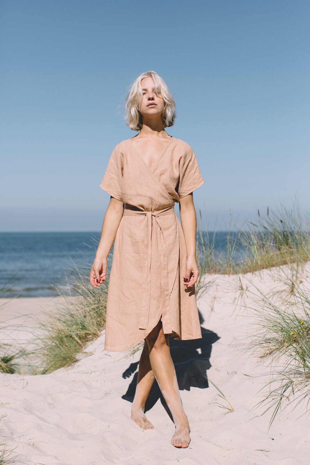 Mimosa Dusty Peach Dress - Maternity Dress - Wrap Linen Dress - Oversized Linen Dress - Summer Dress - Linen Dress - Dusty Peach Linen Dress