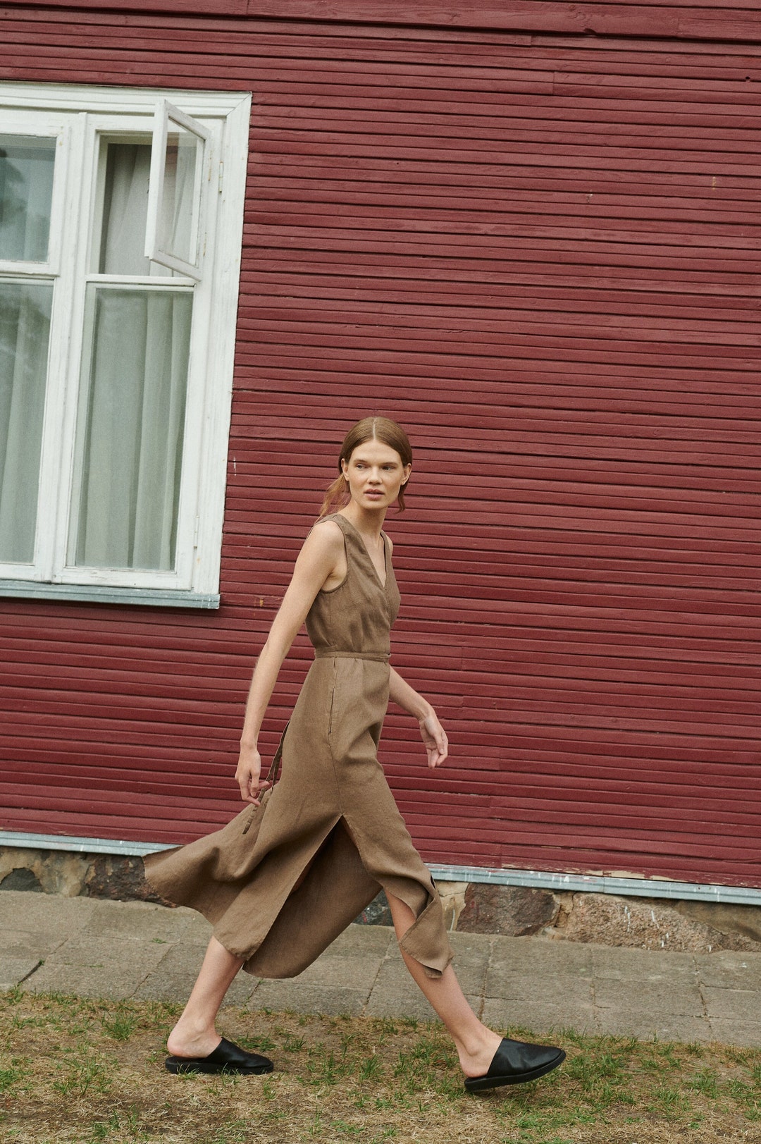 Nuria Cacao Linen Wrap Linen Dress - Long Wrap Linen Dress - Midi Wrap ...