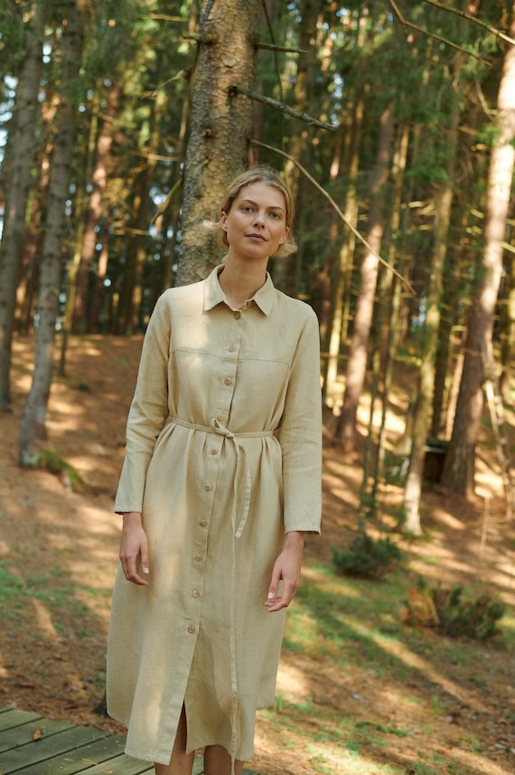 Astrid Beige Linen Wool Blend Dress Wool Linen Dress Linen Dress Shirt Linen Dress Winter Dress Etsy Canada