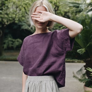 Women wearing organic linen top