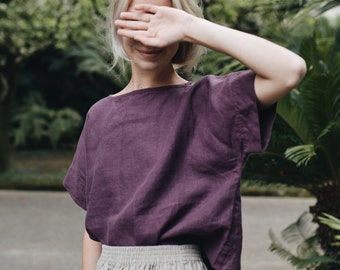 Mona eggplant violet top - Linen top - Oversized linen top - Linen blouse - Basic linen top -  Minimal linen blouse