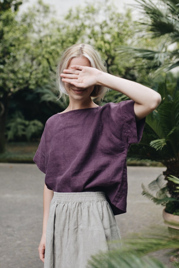 Mona Eggplant Violet Top Linen Top Oversized Linen Top Linen Blouse Basic Linen  Top Minimal Linen Blouse 