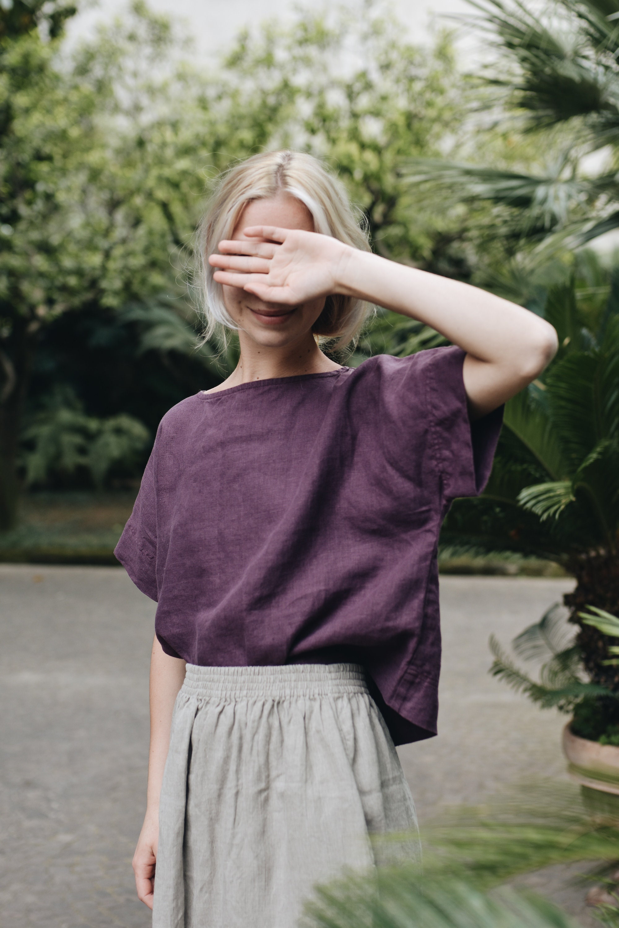 Mona Eggplant Violet Top Linen Top Oversized Linen Top Linen