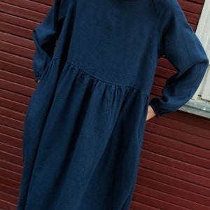 The Iris Navy Blue Linen Dress