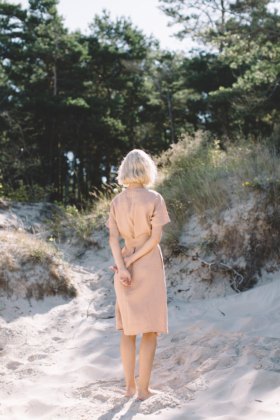 knee length dresses for ladies Women’s Maxi Linen Dress Iris in Peach Xs main image 1