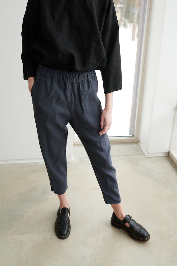 Mara Graphite Grey Trousers Tapered Linen Pants Linen Trousers Linen Pants Washed Linen Pants Summer Linen Pants Etsy