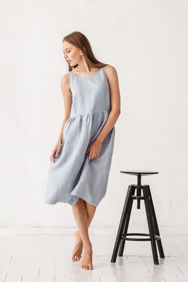 Dana dress / Linen dress /  Dusty blue linen dress from Linenfox on Etsy. #linendress #dresses #summerdress #handmadedress #fashion