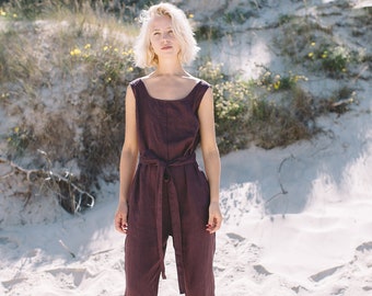 Evelyn eggplant violet jumpsuit - Linen jumpsuit - Loose linen Jumpsuit - Linen overall - Linen women romper - Linen clothes