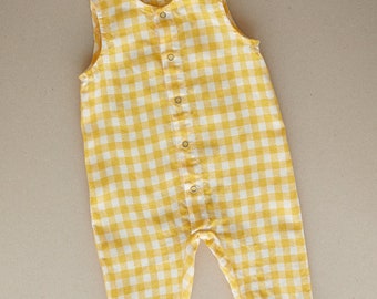 Gingham linen baby jumpsuit (unisex)