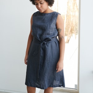 Nida graphite grey dress - Graphite grey linen dress - Back V neck linen dress - Summer dress - Linen dress - Washed linen dress