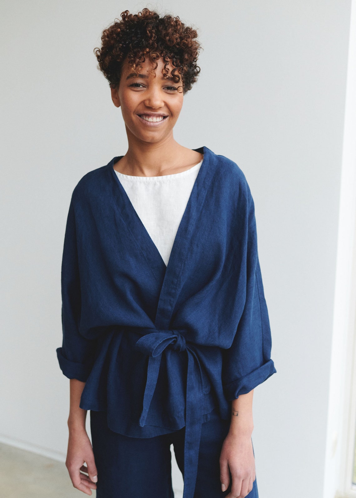 Rene Navy Blue Jacket Medium Weight Linen Jacket Linen Etsy