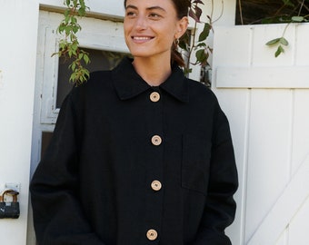 Ready to ship - Bill heavy black jacket - Utility jacket - Work jacket - Workwear Utility Jacket - Heavy linen jacket - Linen coat