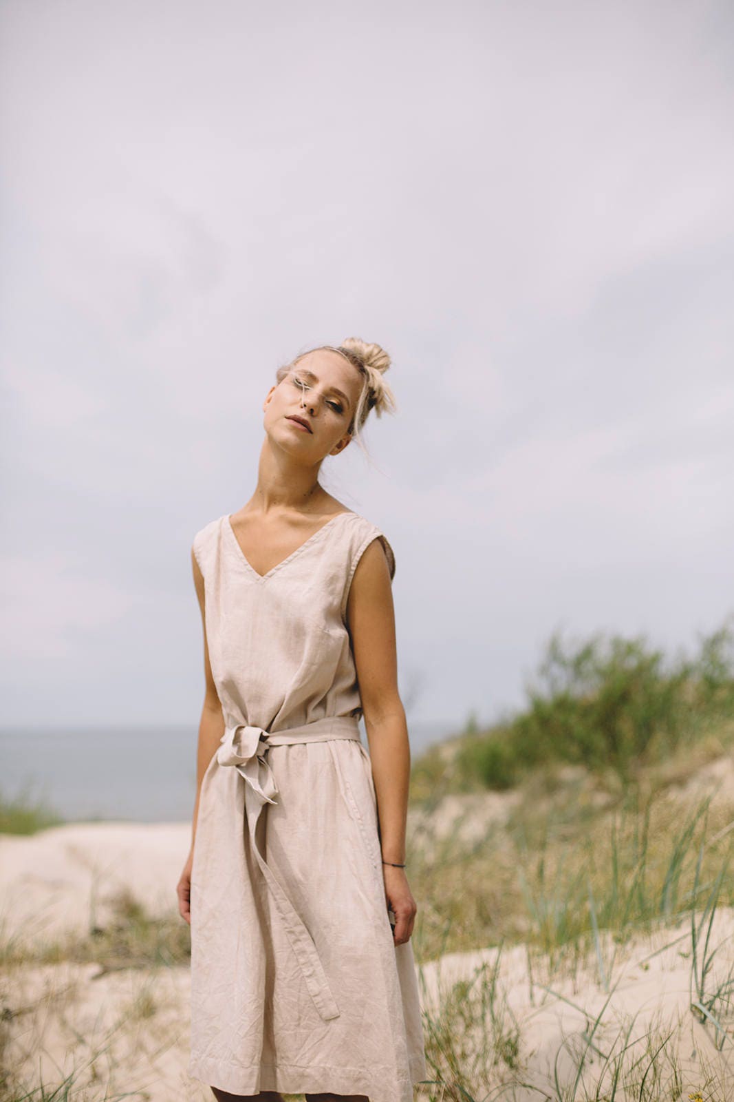 beige linen dress