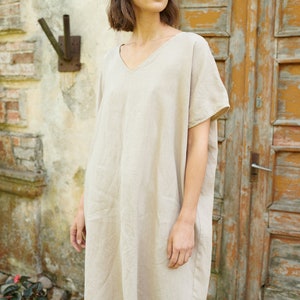 Amalfi beige dress One size dress Oversized linen dress Linen dress Summer dress Loose linen dress Soft linen dress image 3