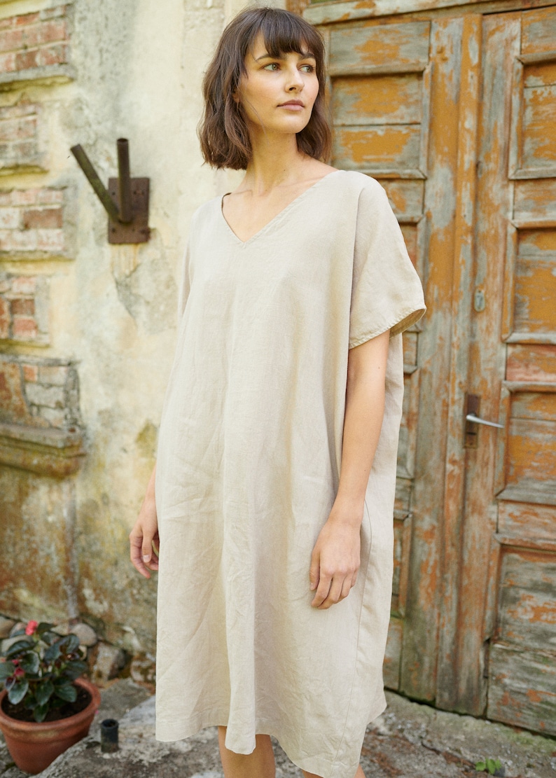 Amalfi beige dress One size dress Oversized linen dress Linen dress Summer dress Loose linen dress Soft linen dress image 3