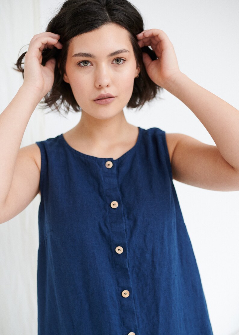 Robin Navy Blue Dress Button Down Dress Long Linen Dress - Etsy