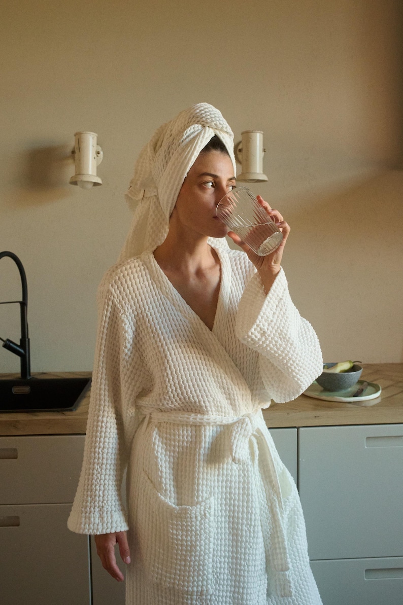 Waffle Linen Robe - Linen and Cotton Blend - White Waffle - Bathrobe ...
