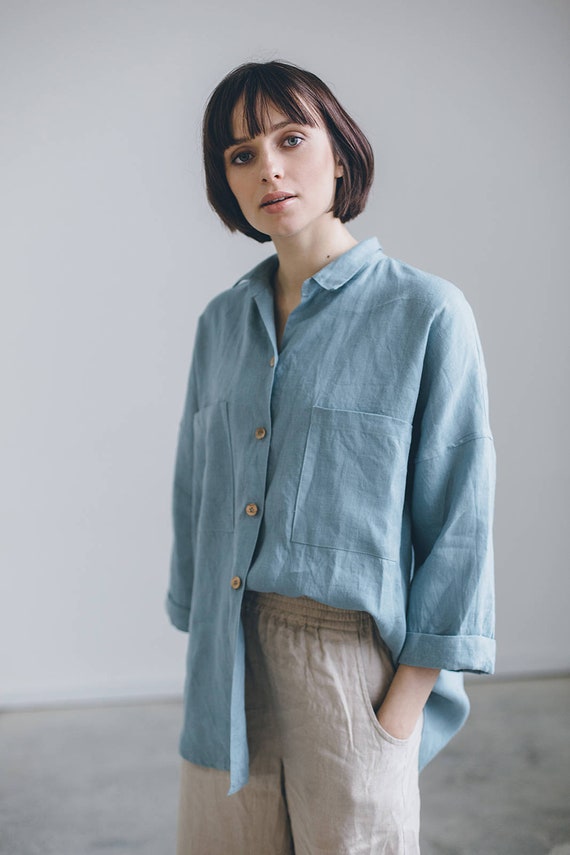 Sea green linen shirt Clearance
