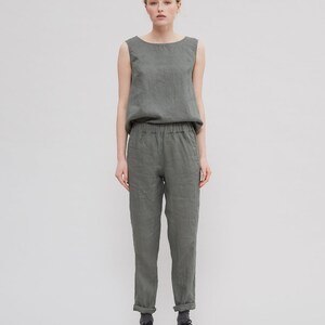 Nova pine green trousers Tapered linen pants Linen pants Linen trousers image 3