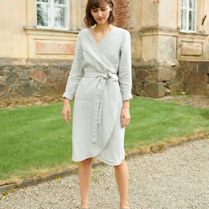 Rosemary ice grey dress - Wrap linen dress - Maternity linen dress - Loose linen dress - Wrap dress - Soft linen dress