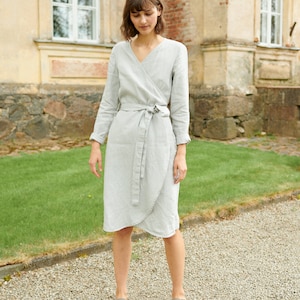 Rosemary ice grey dress Wrap linen dress Maternity linen dress Loose linen dress Wrap dress Soft linen dress image 3