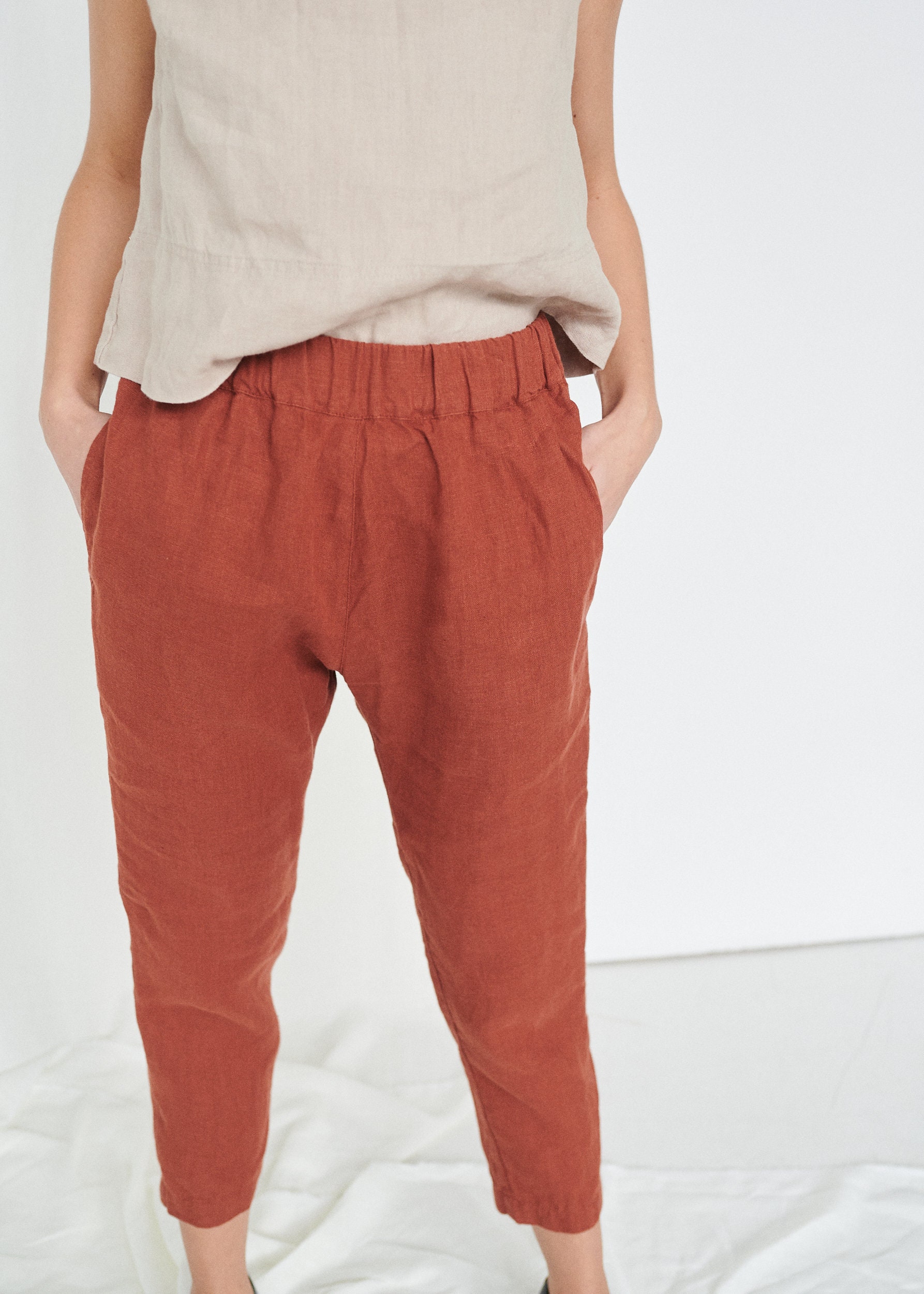 Mara Terracotta Trousers Tapered Linen 