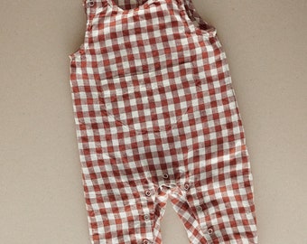 Gingham linen baby jumpsuit with pocket (unisex)