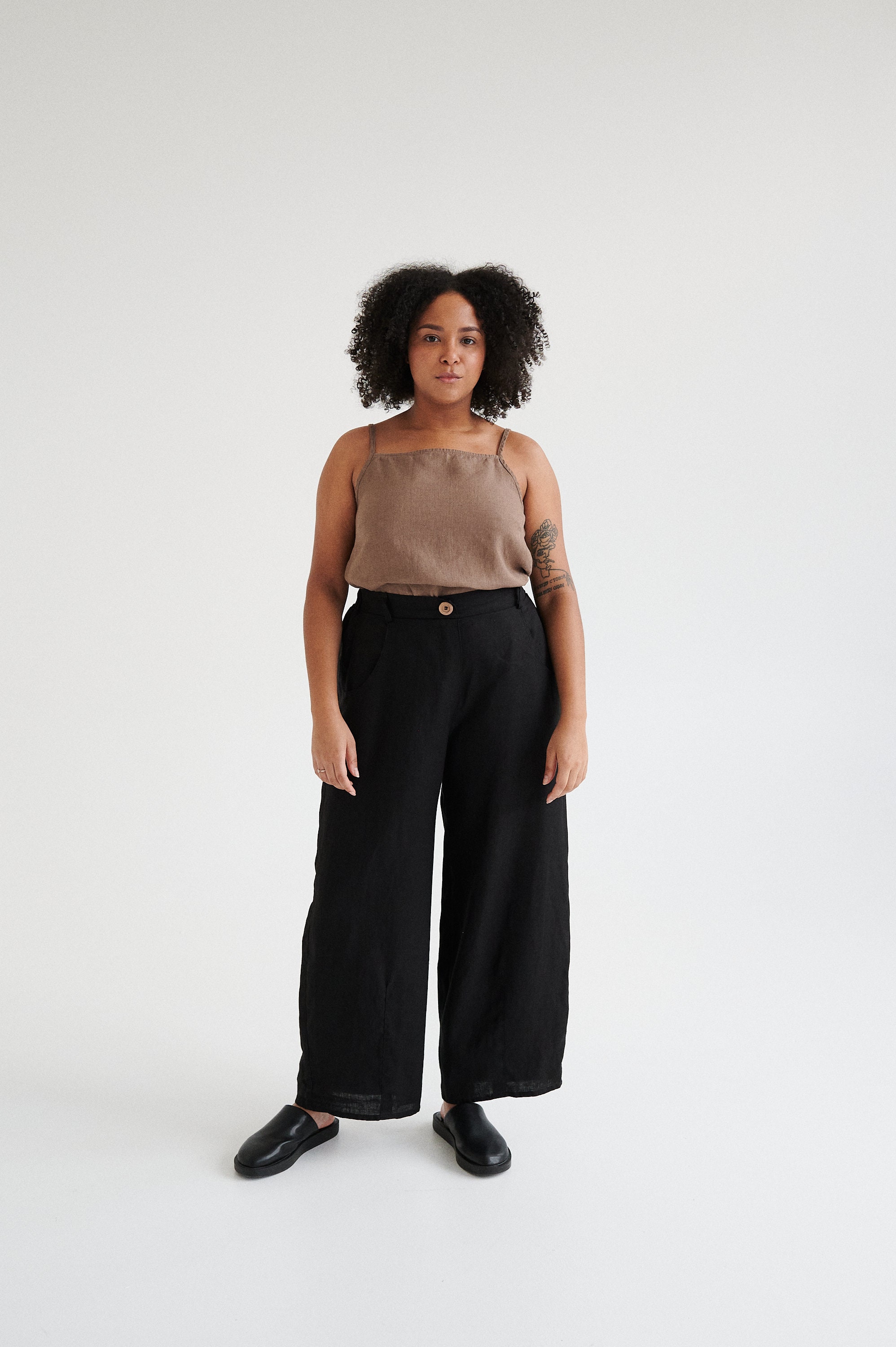 Frankie Black Trousers - Barrel Trousers - Linen Trousers - Loose