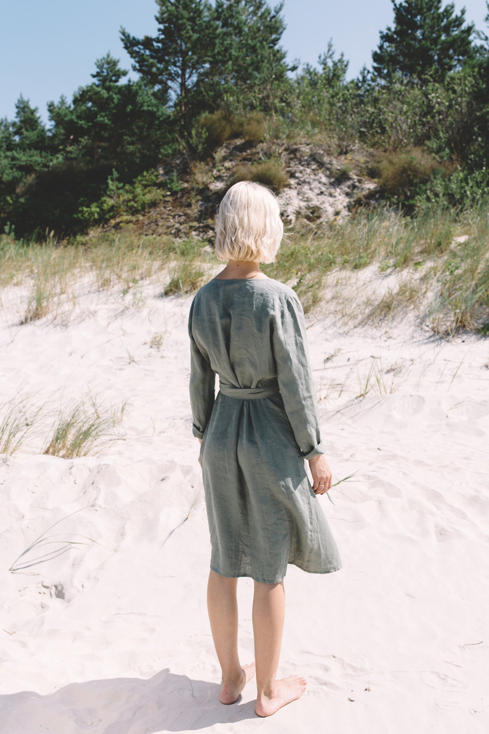 Pine Green Cotton Dress  For Women main image 0