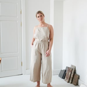 Ocean beige trousers Linen culottes Wide linen pants Culottes Linen trousers Linen wide leg pants Summer linen pants image 2