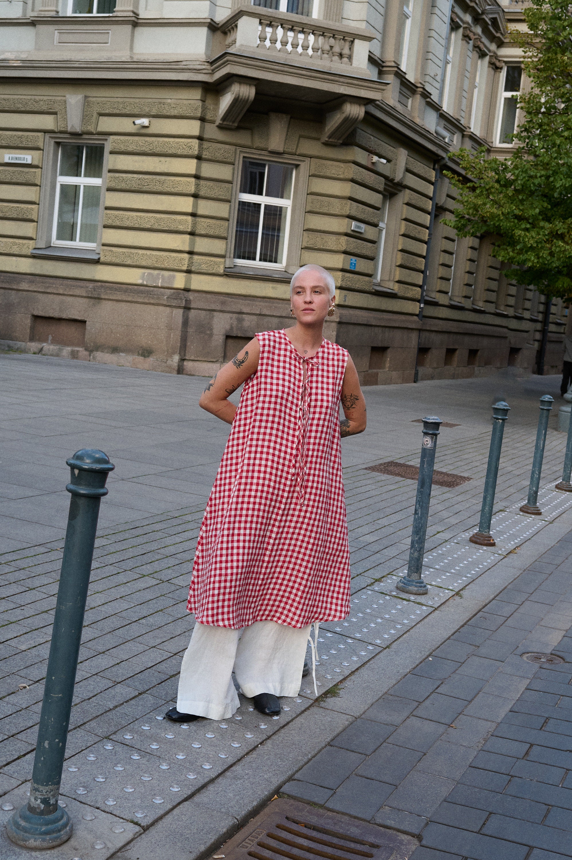 Linenfox Cara Midi Gingham Linen Dress Xs / Red Gingham