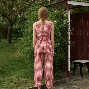 Frankie red gingham linen trousers Linen pants Linen Trousers Gingham Linen Trousers image 4