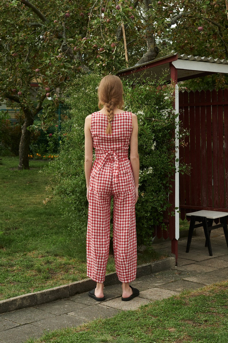 Frankie red gingham linen trousers Linen pants Linen Trousers Gingham Linen Trousers image 4