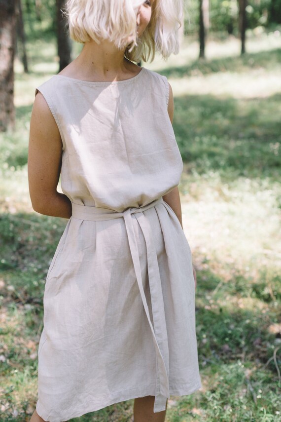 Nida Beige Dress Summer Linen Dress 
