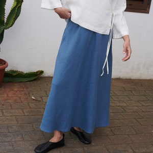 Lily stellar blue linen skirt Maxi skirt Simple linen skirt Soft linen skirt Linen skirt A-line skirt image 3