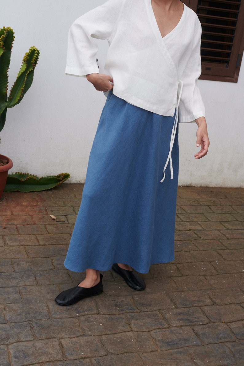 Lily stellar blue linen skirt Maxi skirt Simple linen skirt Soft linen skirt Linen skirt A-line skirt image 3