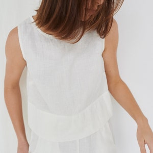 Crop milky white top Basic linen top Linen tank top Linen blouse Soft linen clothing White linen top image 4