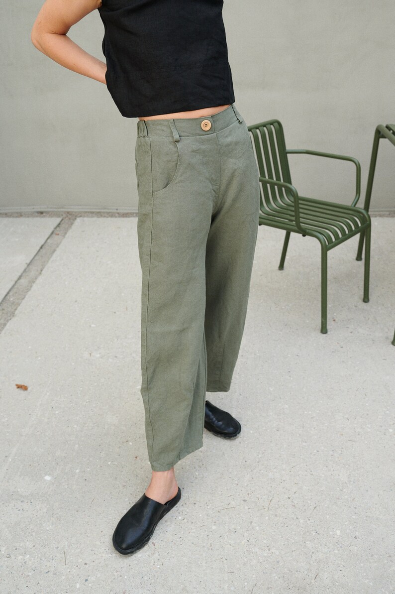 Frankie Heavy Pine Green Trousers Heavy Linen Pants Linen Etsy