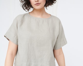 Mona natural grey top - Linen top - Oversized linen top - Linen blouse - Basic linen top - Minimal linen blouse
