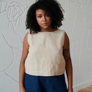 Crop beige top - Basic linen top - Linen tank top - Linen blouse - Soft linen clothing - Washed linen top