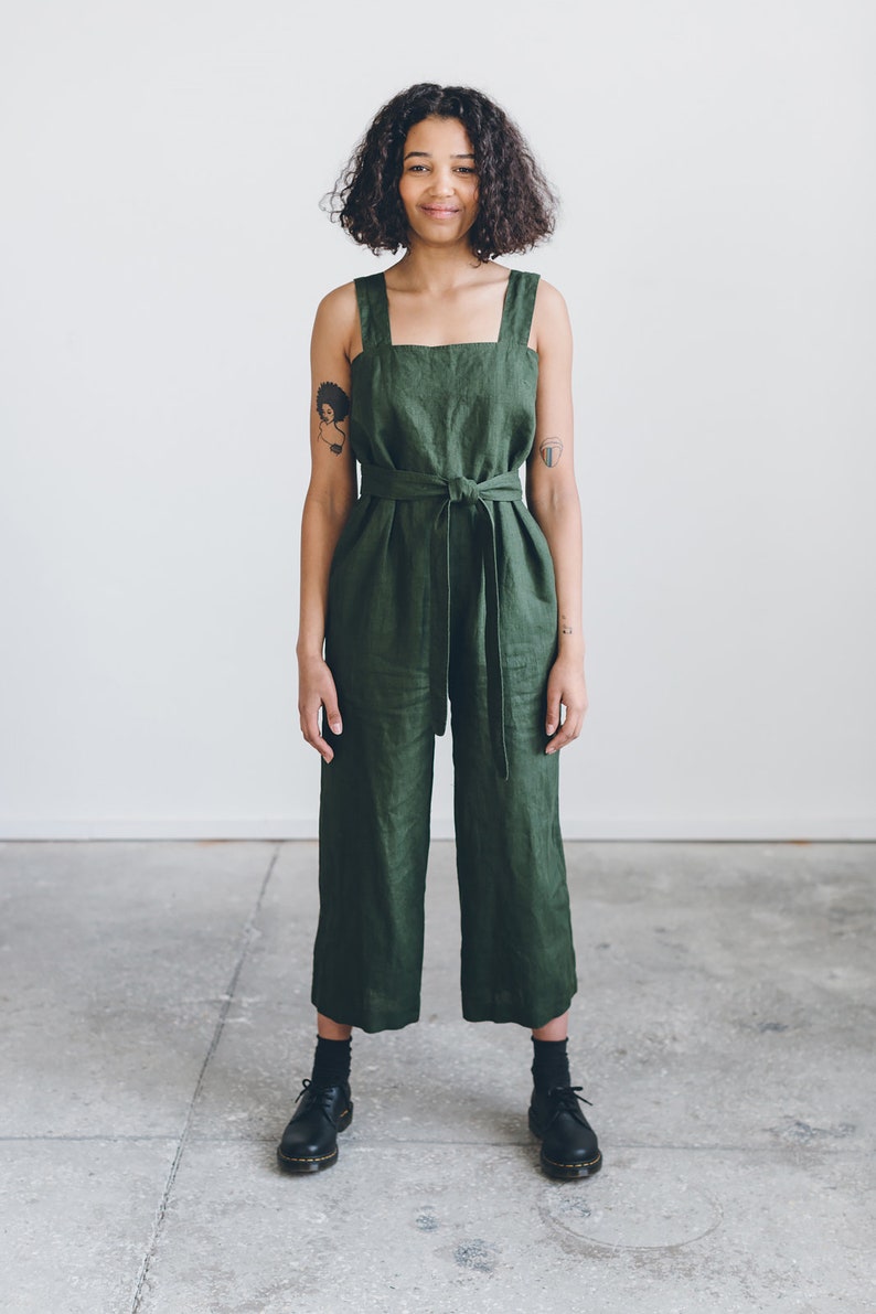 Naomi Forest Green Jumpsuit Linen Jumpsuit Oversized Etsy