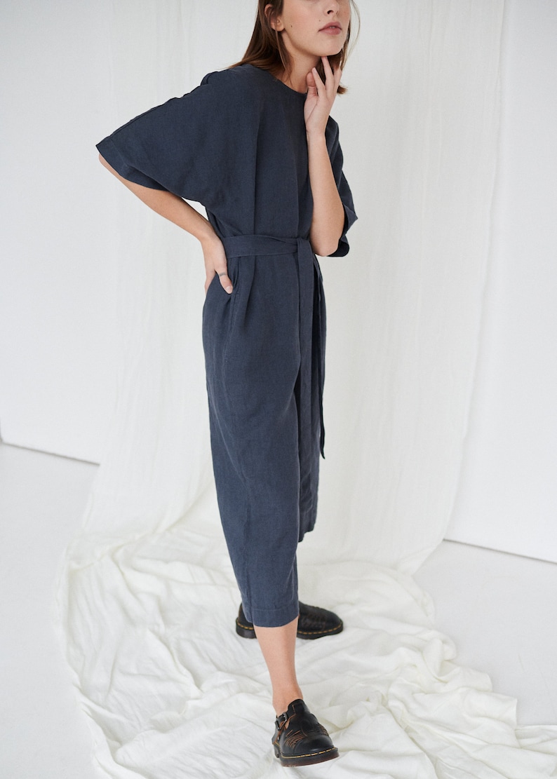 Olivia Graphite Grey Jumpsuit Linen Jumpsuit Oversized Etsy