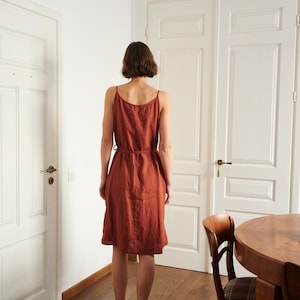 Ruby terracotta dress Spaghetti strap linen dress Linen dress Wrap linen dress image 3