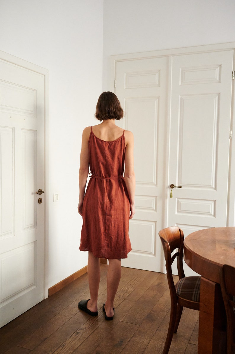 Ruby terracotta dress Spaghetti strap linen dress Linen dress Wrap linen dress image 3