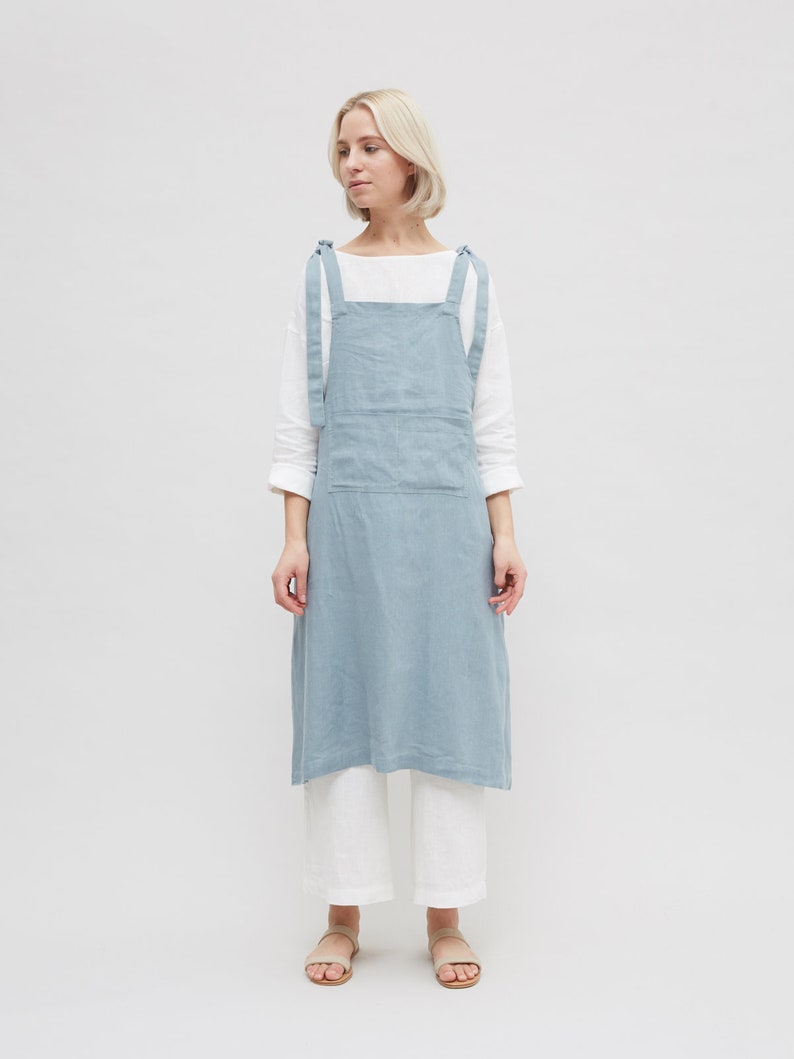 Chambray blue linen handmade pinafore garden dress - Linenfox on Etsy. #fashionover50 #summerdresses