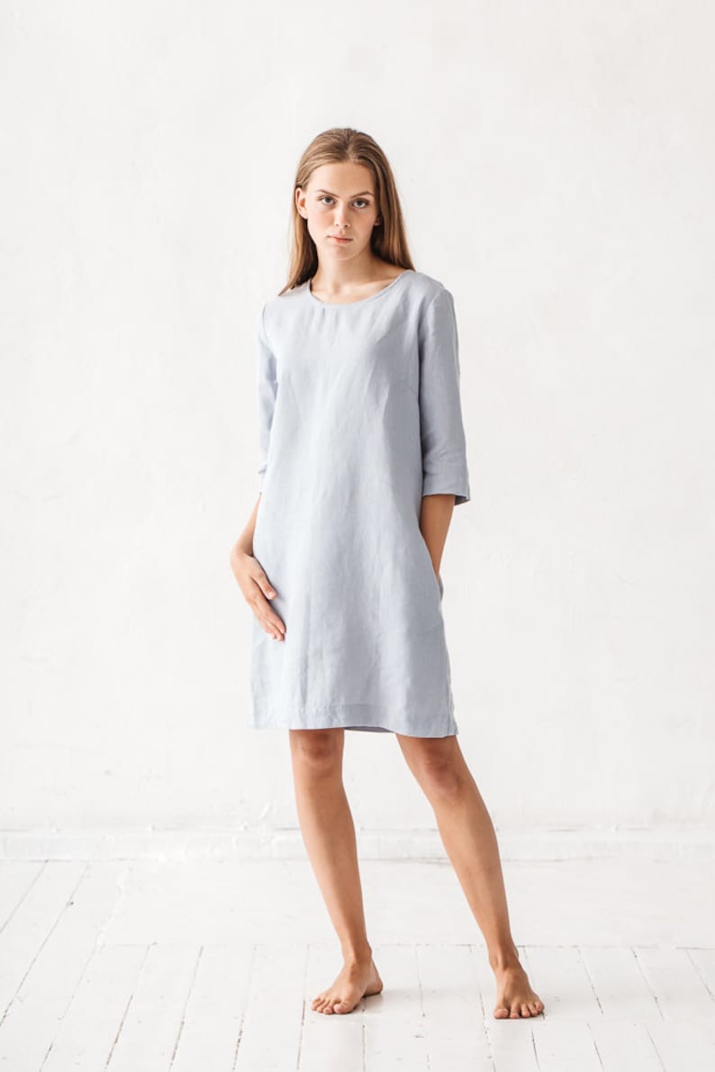 Beautiful handmade light blue linen shift dress with pockets - Linenfox on Etsy.