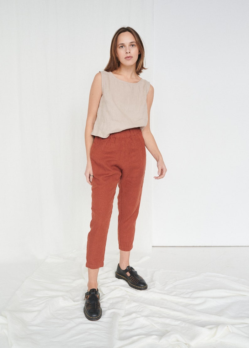 Mara terracotta trousers Tapered linen pants Linen | Etsy