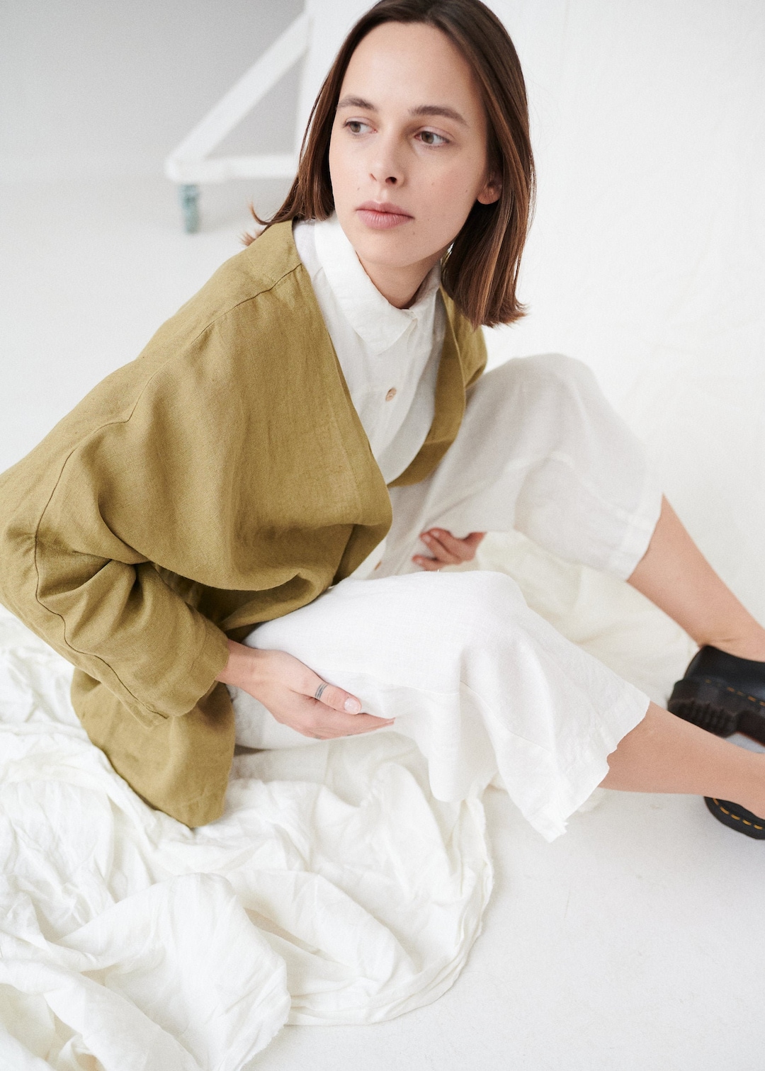 Juta Olive Jacket Linen Jacket Linen Coat Oversized Linen Coat Cocoon