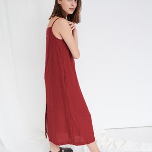 Aurora burgundy red dress Linen dress Long dress with straps Summer dress Soft linen dress Minimal linen dress image 3